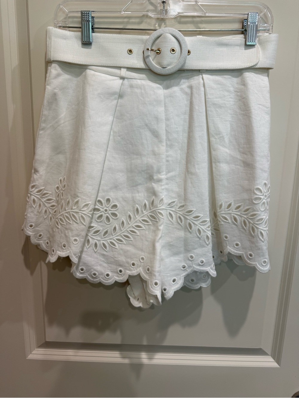Zimmermann White Embroidered Belted Skort